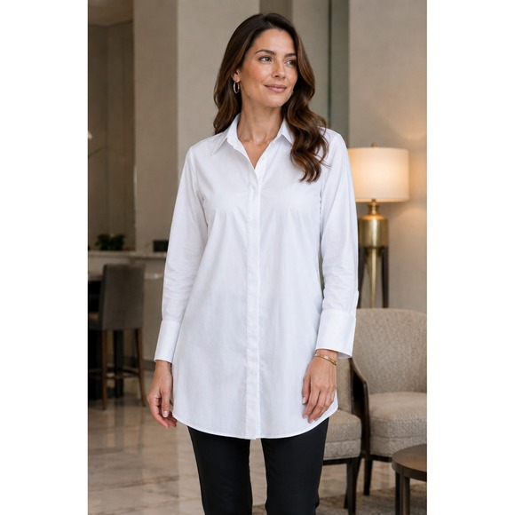 Soft Surroundings Tops - NWOT Soft Surroundings White Stretch Hidden Button Placket Shirt Large Tunic Top